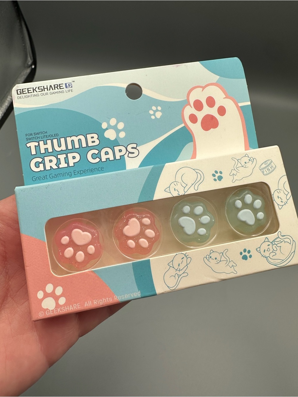 GEEKSHARE Thumb Grip Caps Pink & Blue Cat Paw Print Set Switch, Switch Lite/OLED